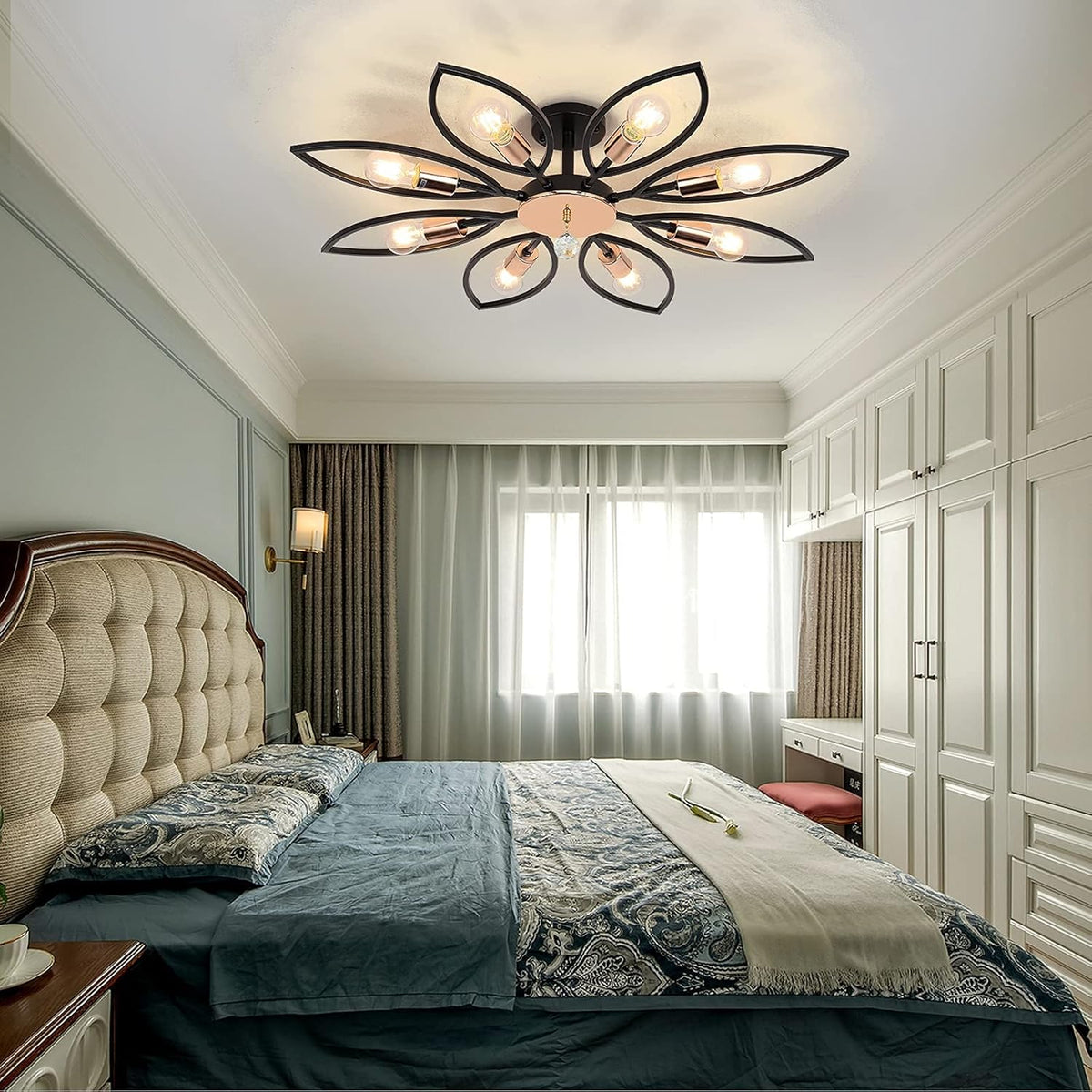 Black 6 Lights LED Semi Flush Mount Ceiling Light U52101