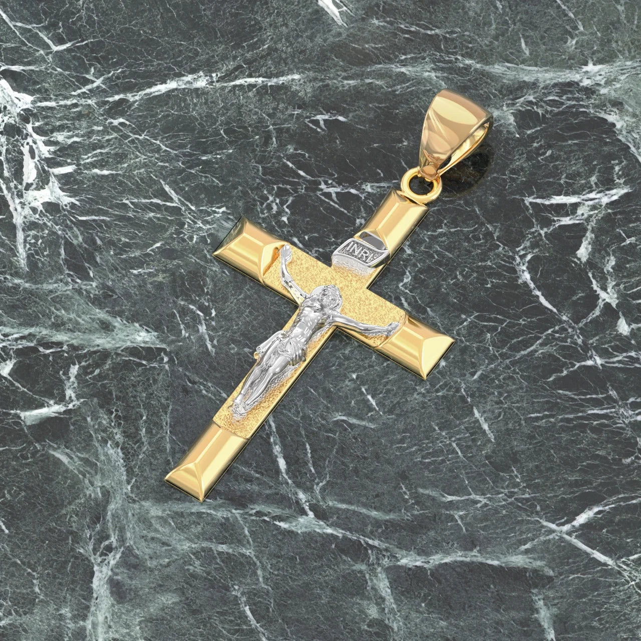 14k Yellow Gold Cross Pendant Necklace, 32mm C925