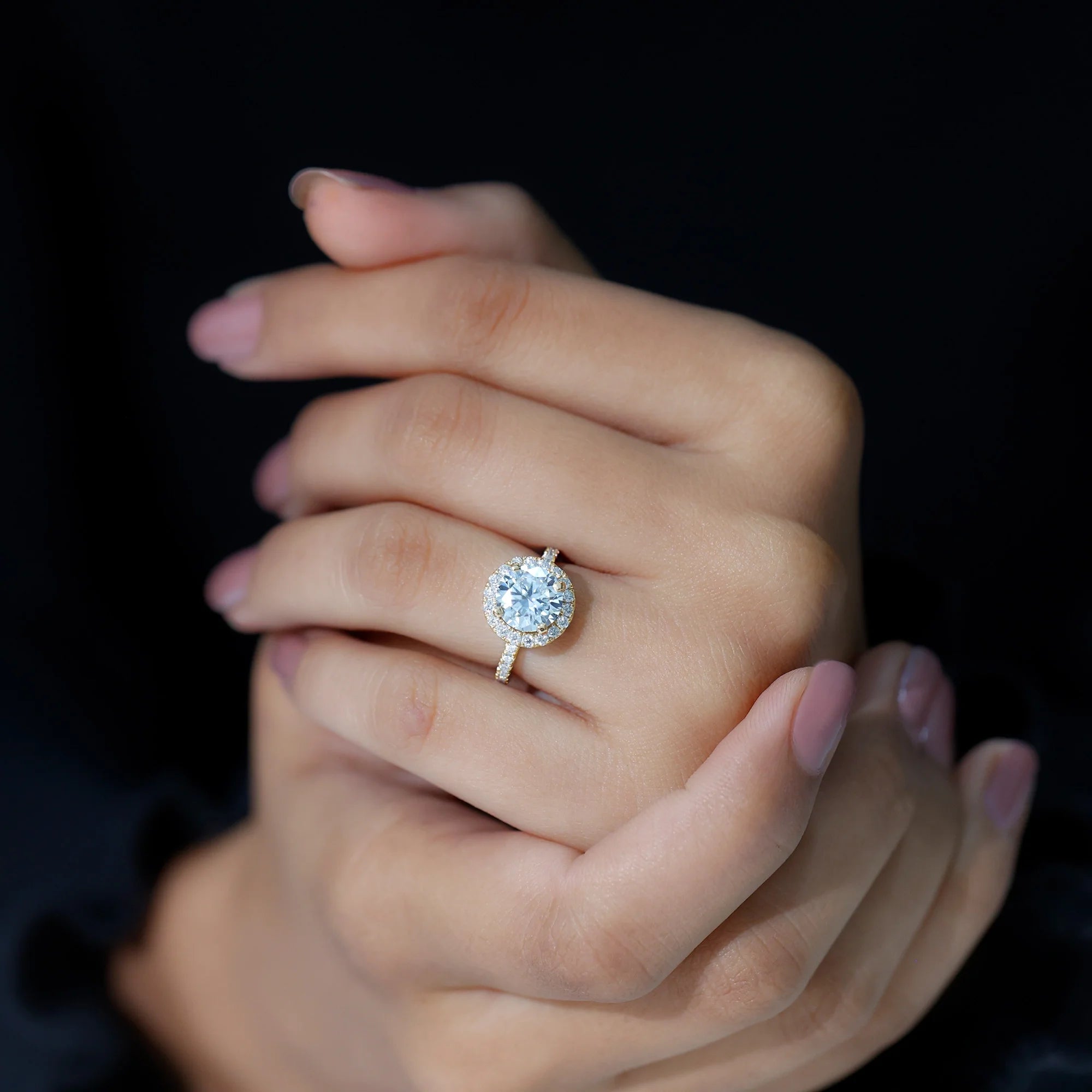 14K Yellow Gold Moissanite Halo Engagement Ring F52011