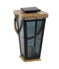 Black Wood and Glass Candle Lantern U96832