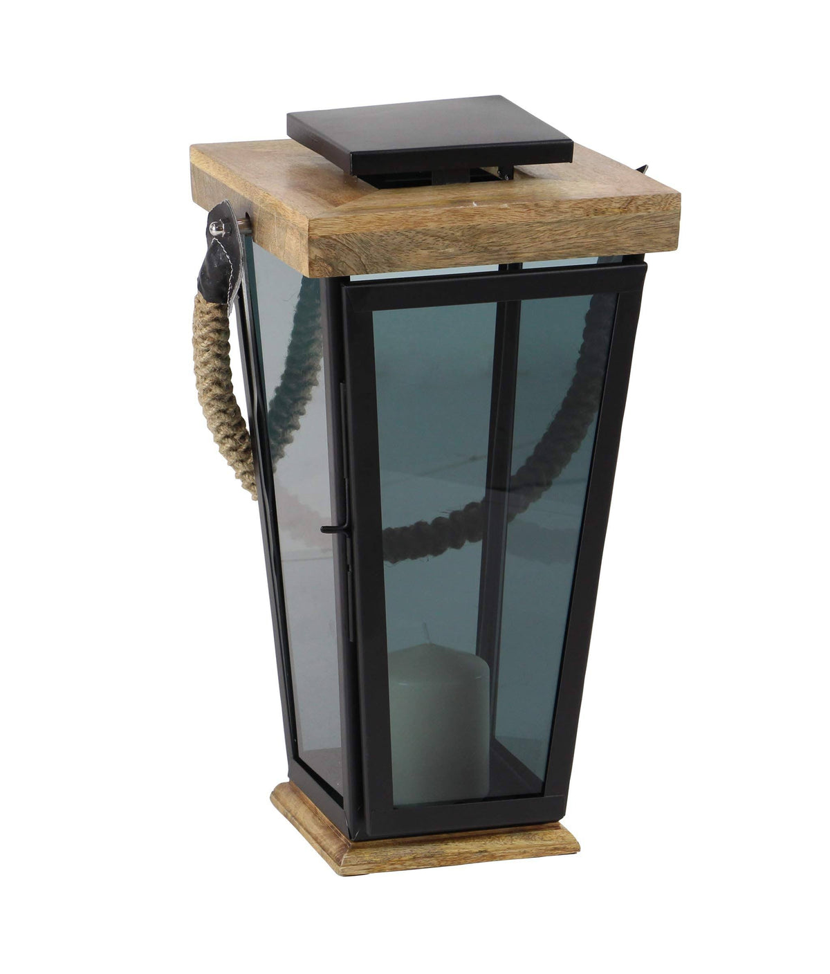 Black Wood and Glass Candle Lantern U96832