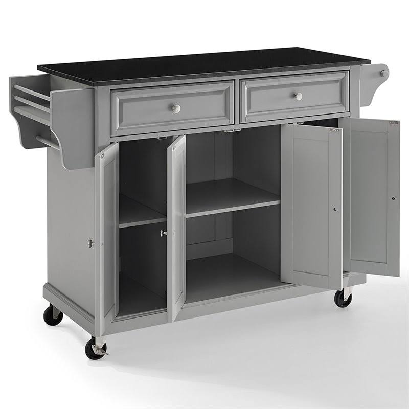 Solid Black Granite Top Kitchen Cart Island E300