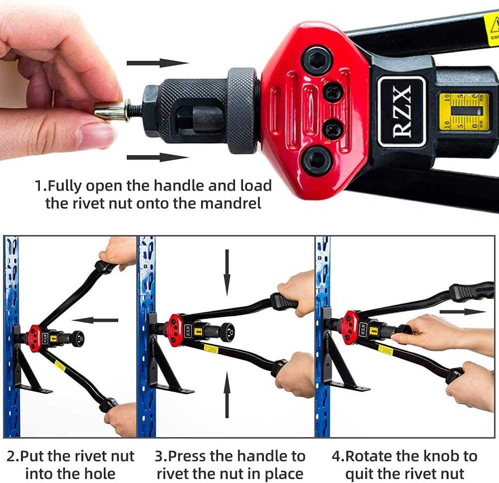 16" Hand Blind Riveter with 115PCS Rivets Nuts with Aluminum Carrying Case O103