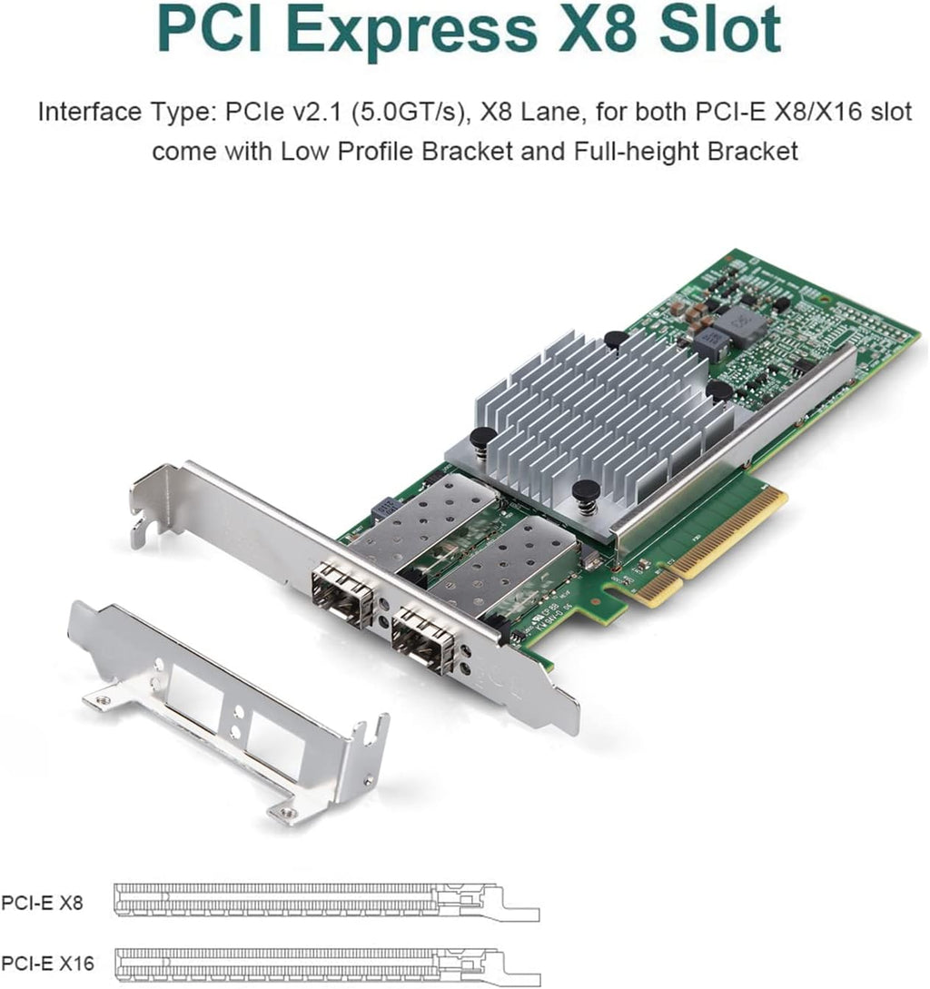 Dual SFP+ Ports PCI-E X 8 Fiber to Ethernet Server Adapter X57562