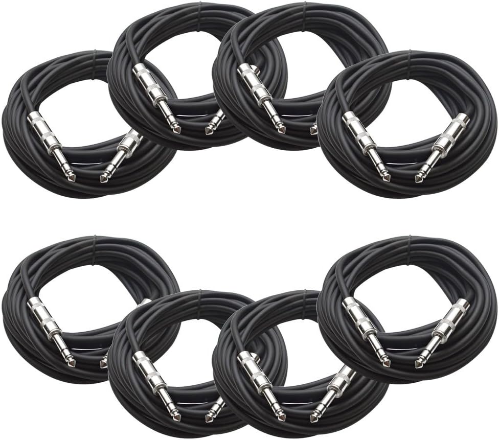 8 Pack Black 25' 1/4 TRS Patch Cables K503001