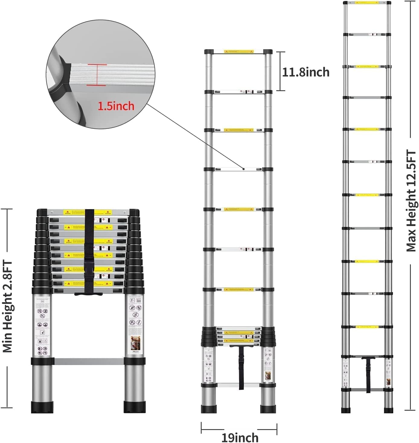12.5FT Aluminum Telescoping Ladder, 330lbs Capacity O269