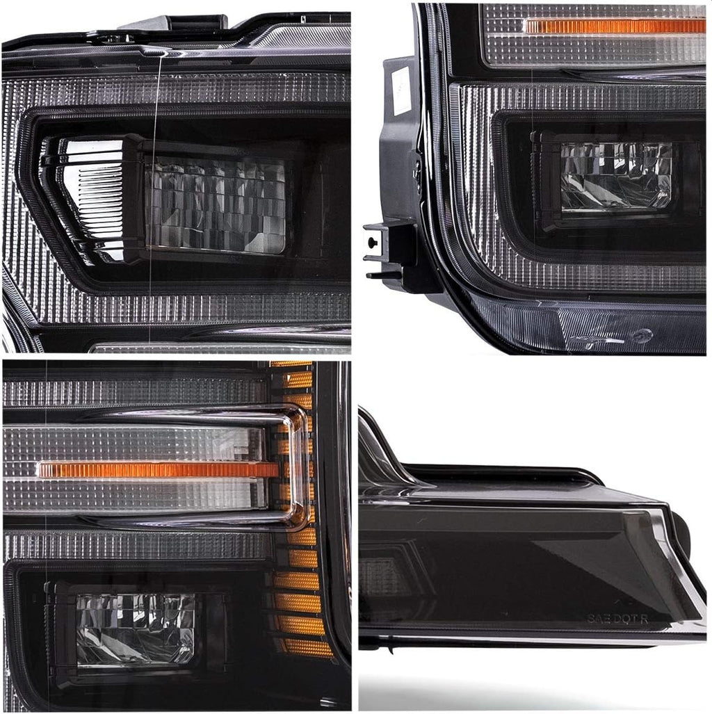 LED Projector Headlights and Clear Tail Lights with Red Turn Signal Lights for Ford F150 2018 2019 2020 V1373
