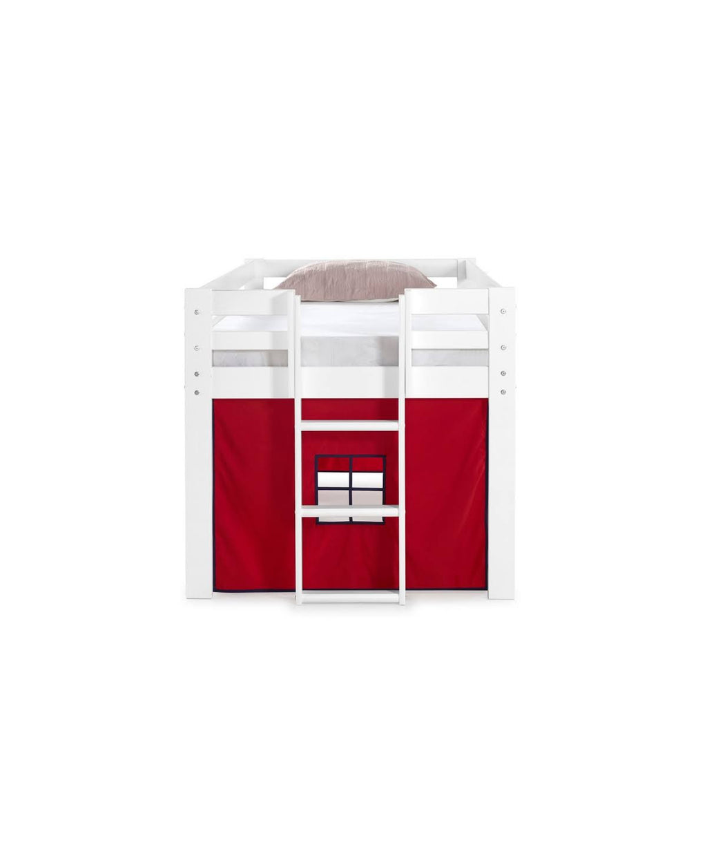 White Twin Junior Loft Bed with Playhouse Tent K137301