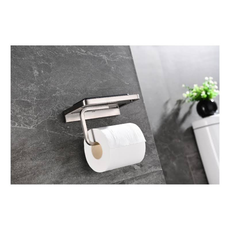 Stainless Steel Black Glass Shelf with Toilet Paper Holder D3858
