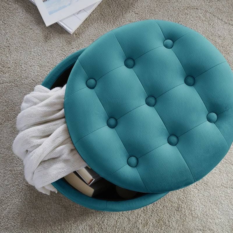 Silver Tufted Velvet Round Storage Ottoman P30694