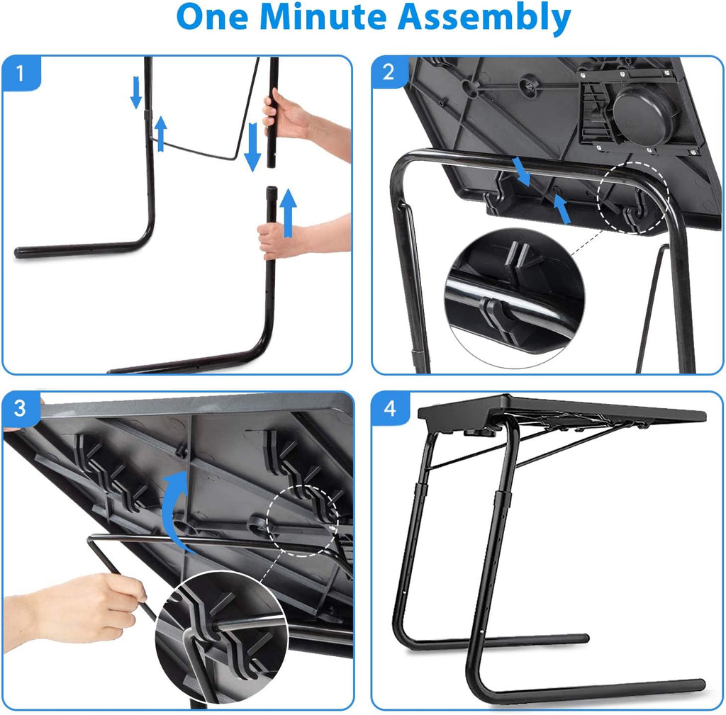 2 Pack Black Adjustable Folding TV Tray Table with Cup Holder Y354913