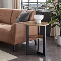 Round Coffee Table with Storage, Solid Wood, Black Metal Frame Z286