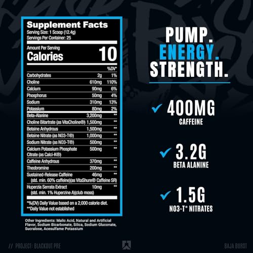 25 Servings Pre Workout with Caffeine (Baja Burst) W692011