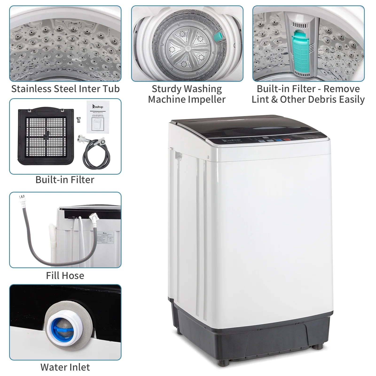 17.6 Lbs Capacity Top Load Portable Washing Machine with LED Display Q164