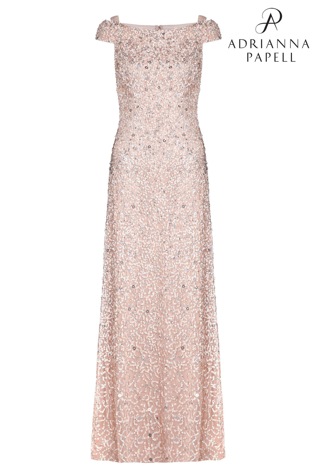 Beaded Off-The-Shoulder Gown Blush 12 J46938