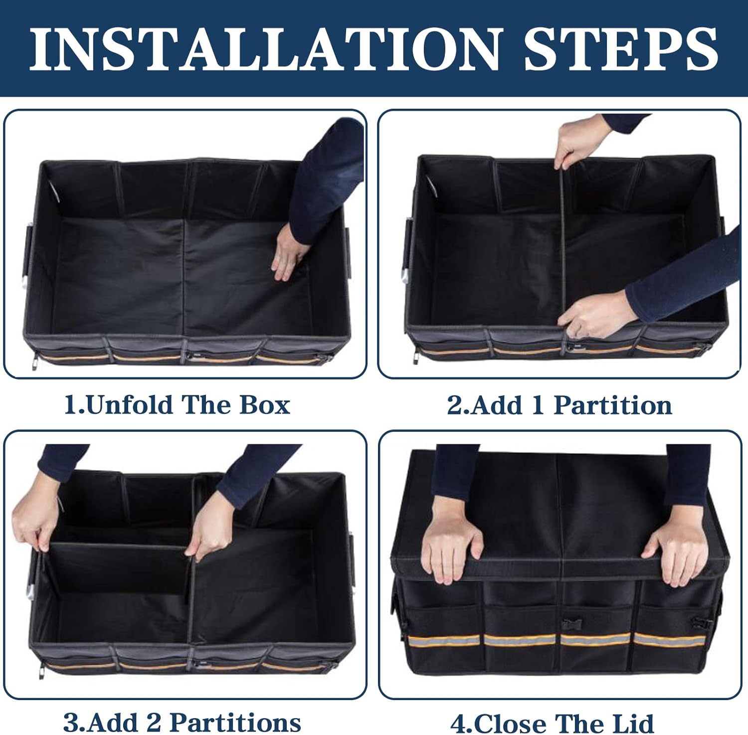 Black Pack of 2 Multi-Compartment Car Trunk Organizer Z729