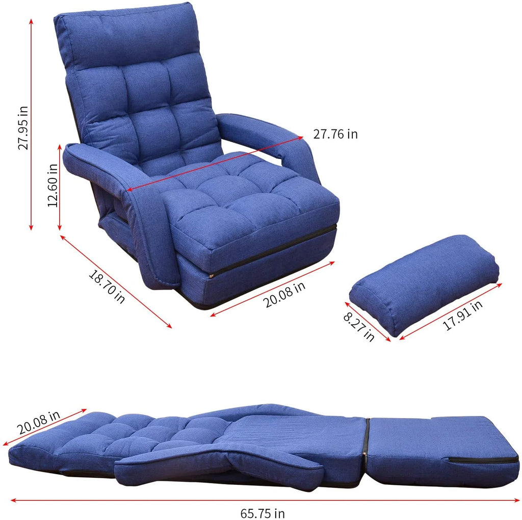 Blue Folding Gaming Sofa Recliner Chair with Pillow A1956