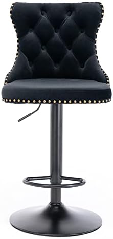Modern Swivel Stools Set of 2 with Black Base Adjustable Upholstered Armless Hydraulic Counter Height Stool with Mid Back and Footrest N964