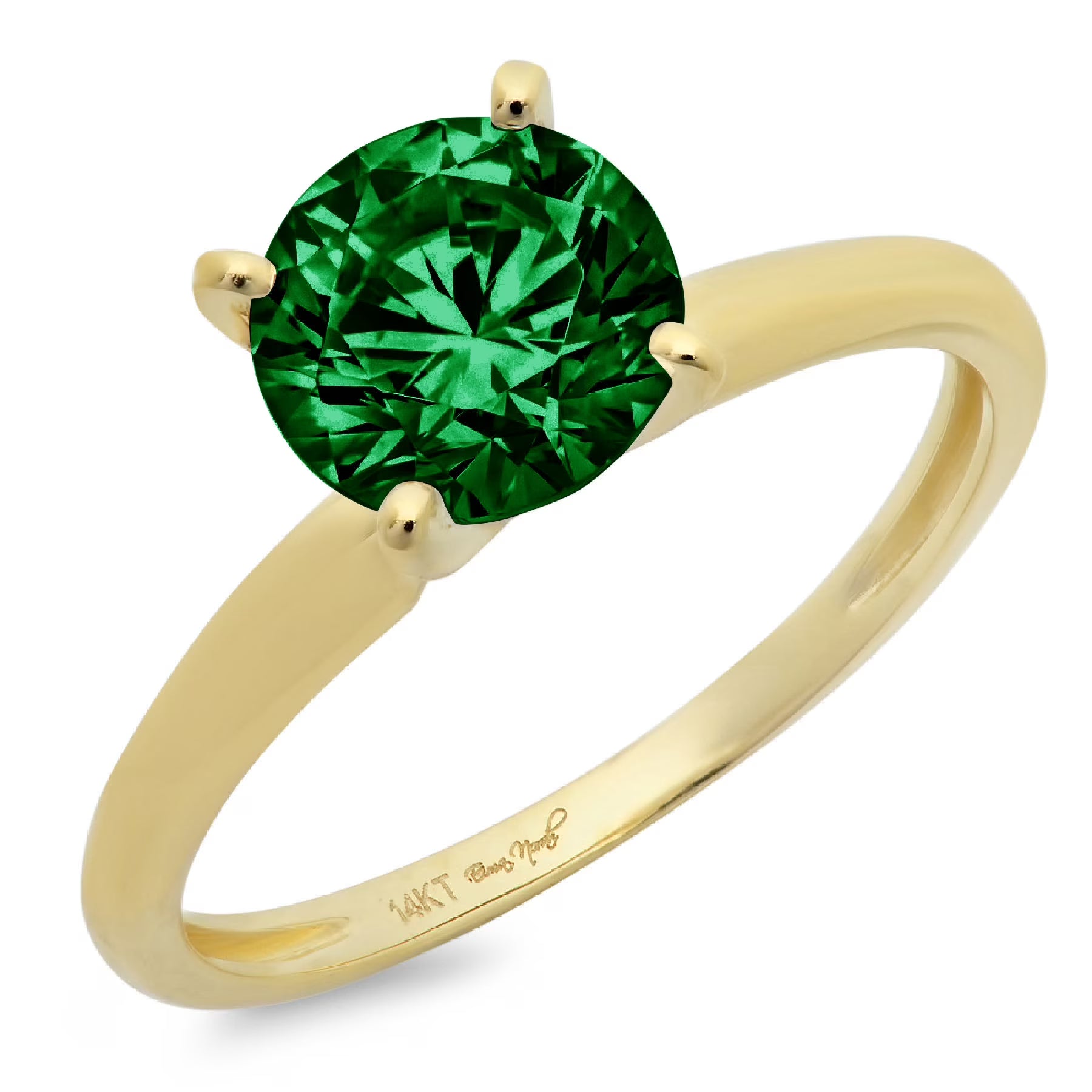 1ct Round Cut Green Simulated Emerald Real 18k Yellow Gold Solitaire Ring Size 3.5 Y535321