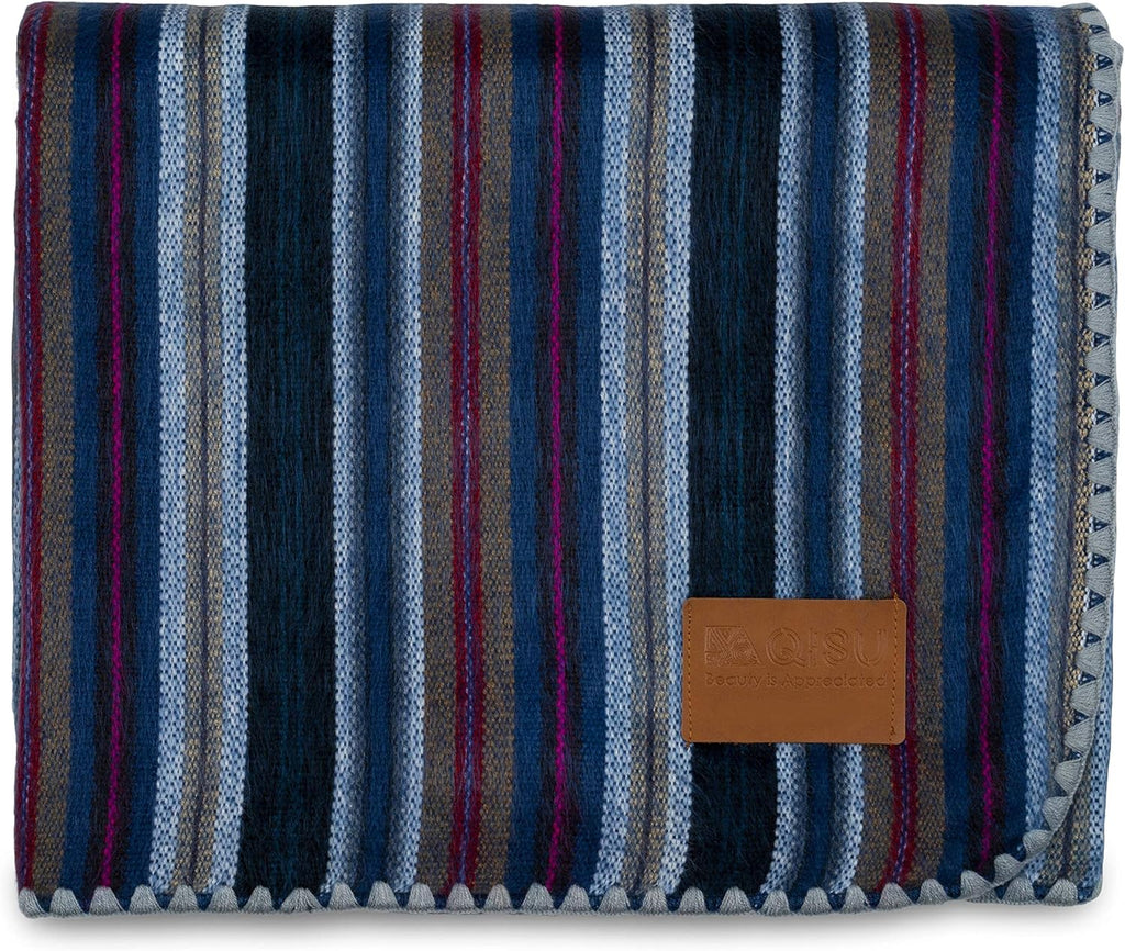 Alpaca Wool Blanket Throw, 85 x 65 inches, Deep Blue Splash V509331