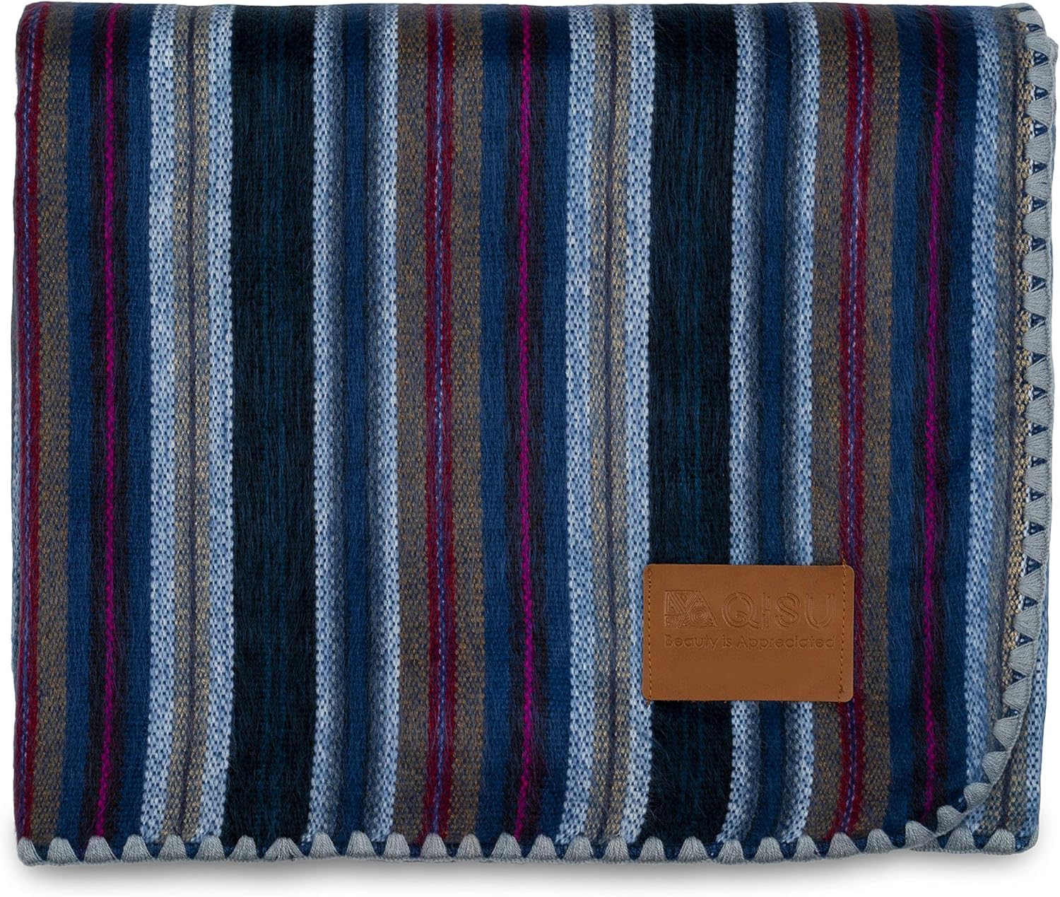 Alpaca Wool Blanket Throw, 85 x 65 inches, Deep Blue Splash V509331
