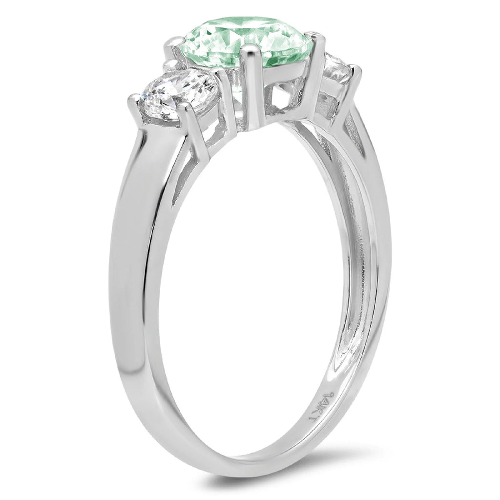 1.5ct Round Cut Blue Moissanite 18k White Gold 3 Stone Ring P790