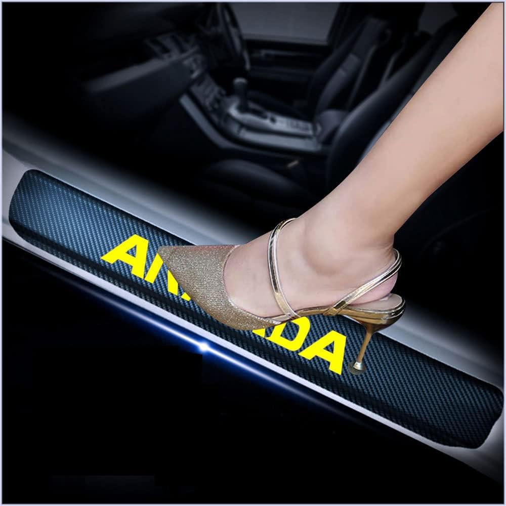 4Pcs Car Door Sill Scuff Plate Cover Carbon Fiber Sticker Orange K8690