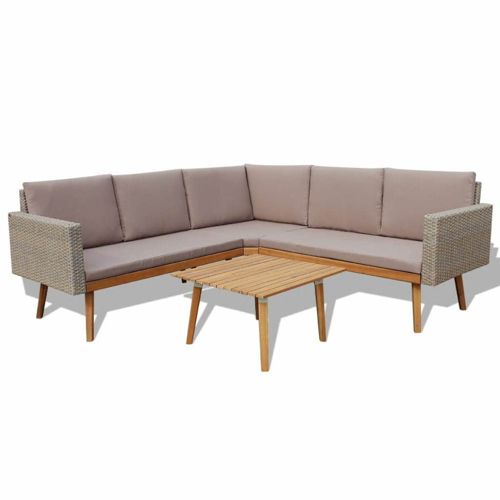4 Piece Gray Poly Rattan Outdoor Sectional Sofa with Coffee Table and Cushions V1997