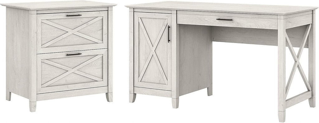 54W Cape Cod Gray Computer Desk with 2 Drawer File Cabinet G810