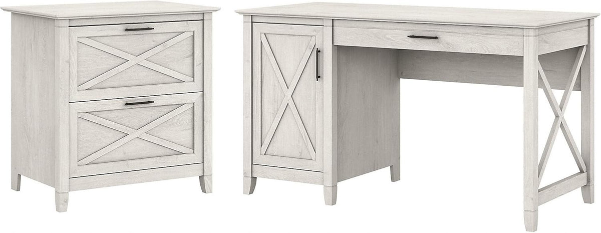 54W Cape Cod Gray Computer Desk with 2 Drawer File Cabinet G810