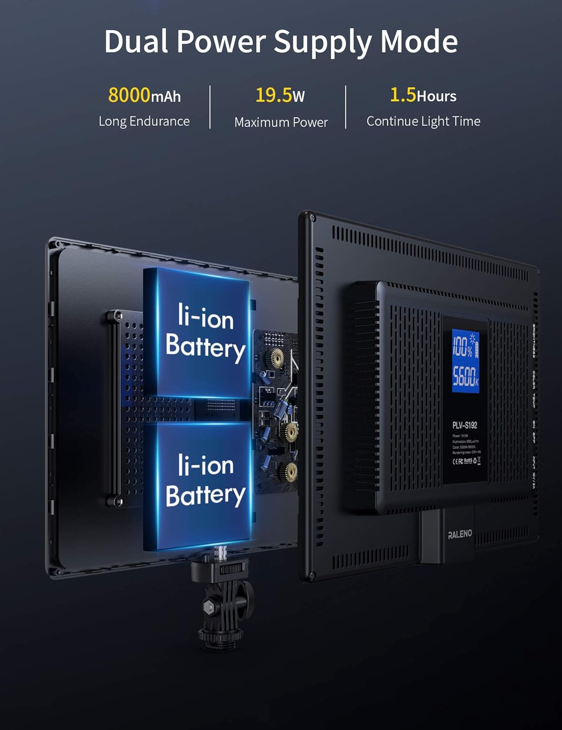 LED Video Soft Light Panel, Dual Rechargeable Battery, Dimmable 3200K-5600K, CRI95+, Pack of 2 K697