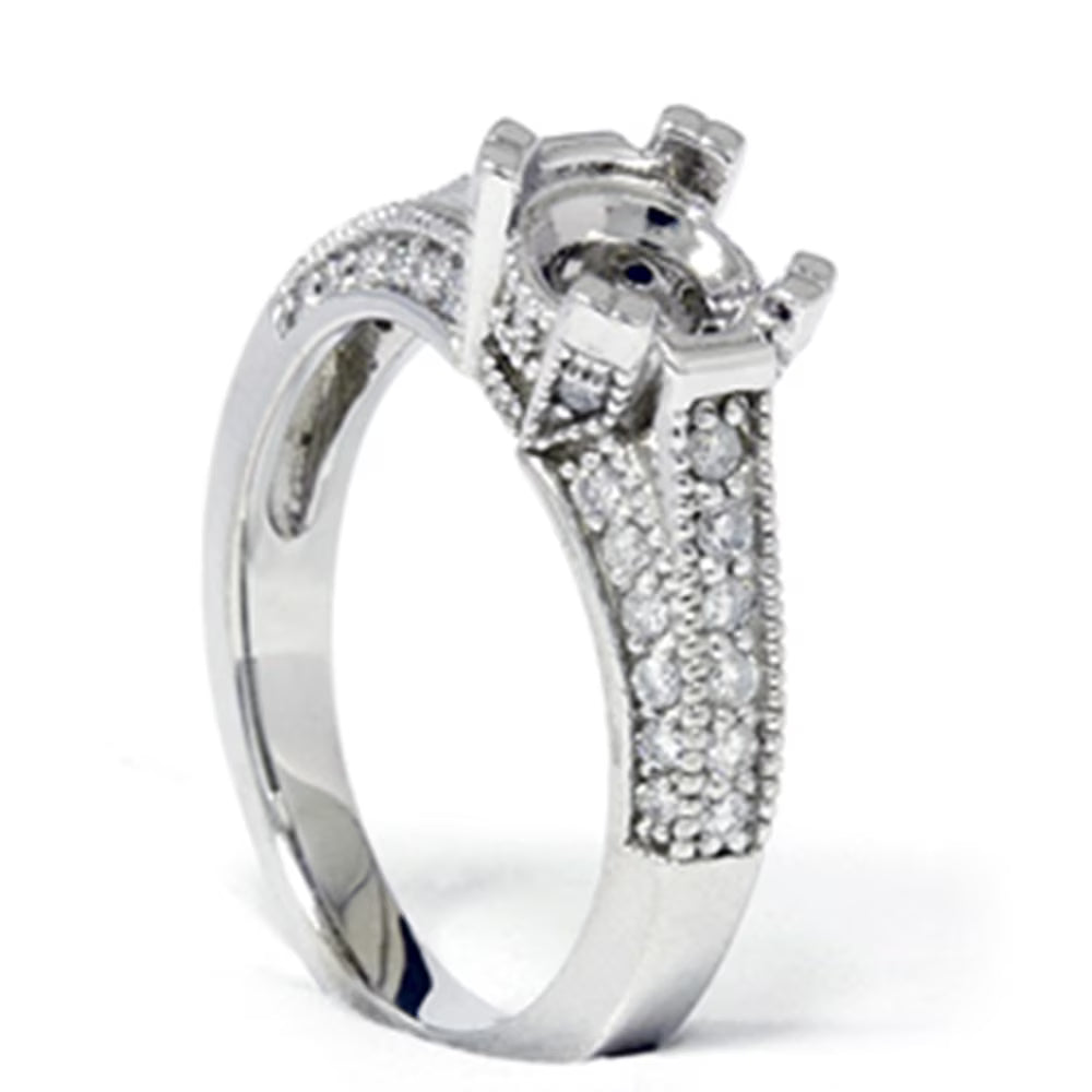 14K White Gold Pave Diamond Engagement Ring Setting K68511