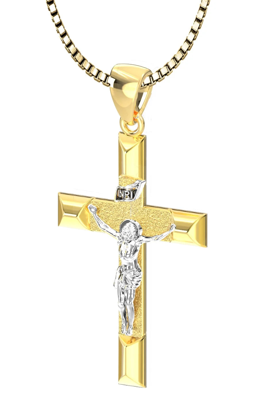 14k Yellow Gold Cross Pendant Necklace, 32mm C925