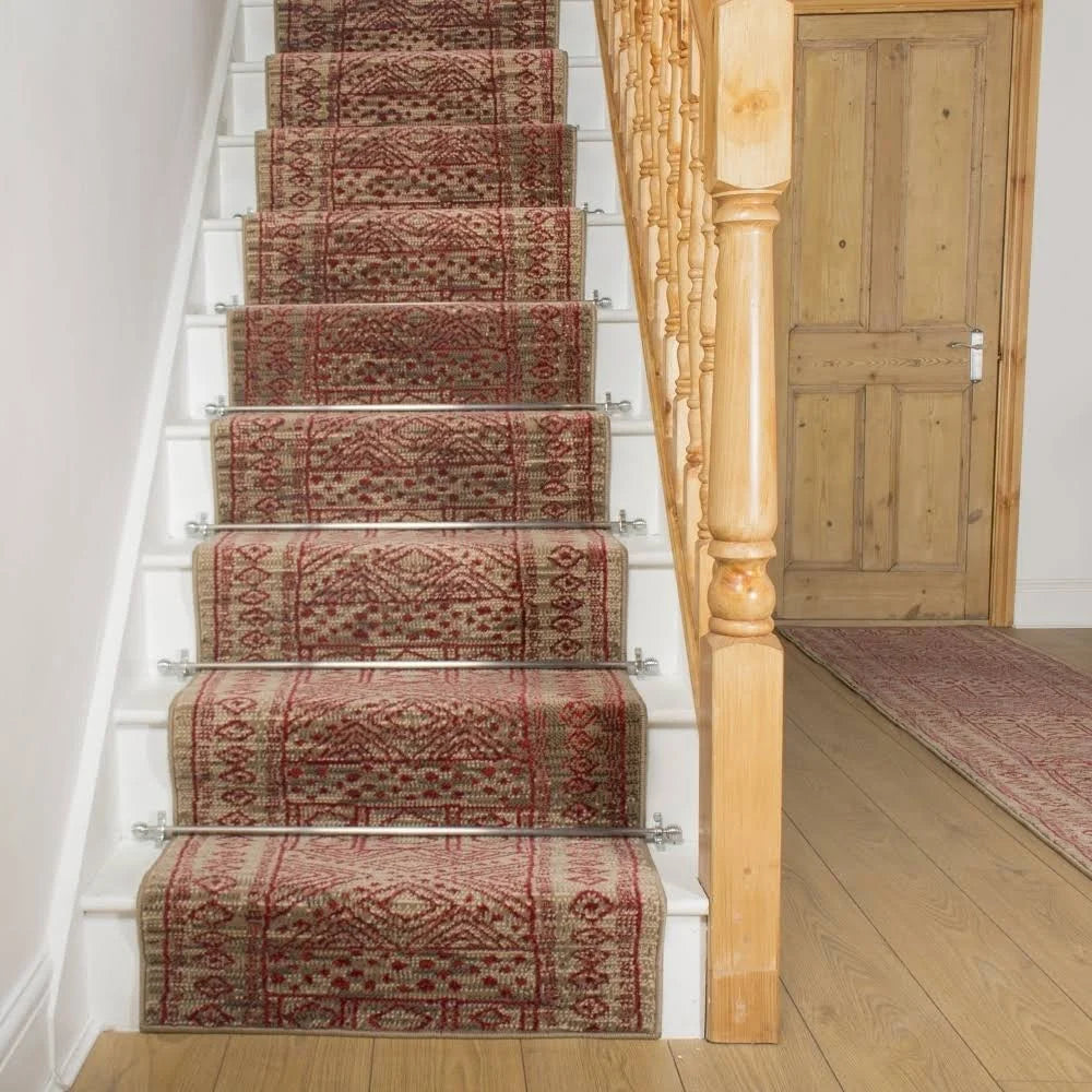 Taupe / Red Stair Carpet Runner, 3 Foot C529572