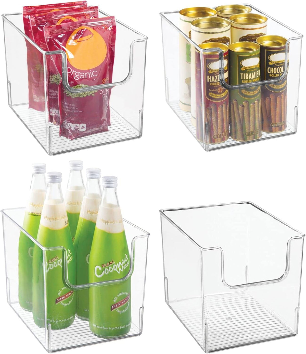 Clear Plastic Open Front Storage Organizer Bin Basket, 4 Pack C19592