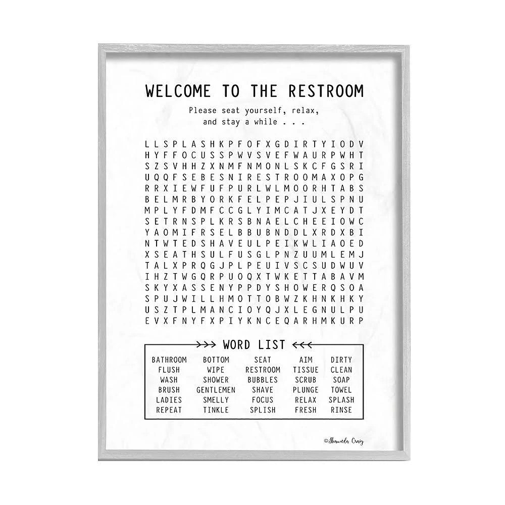 Black and White Restroom Crossword Puzzle Sign N299638