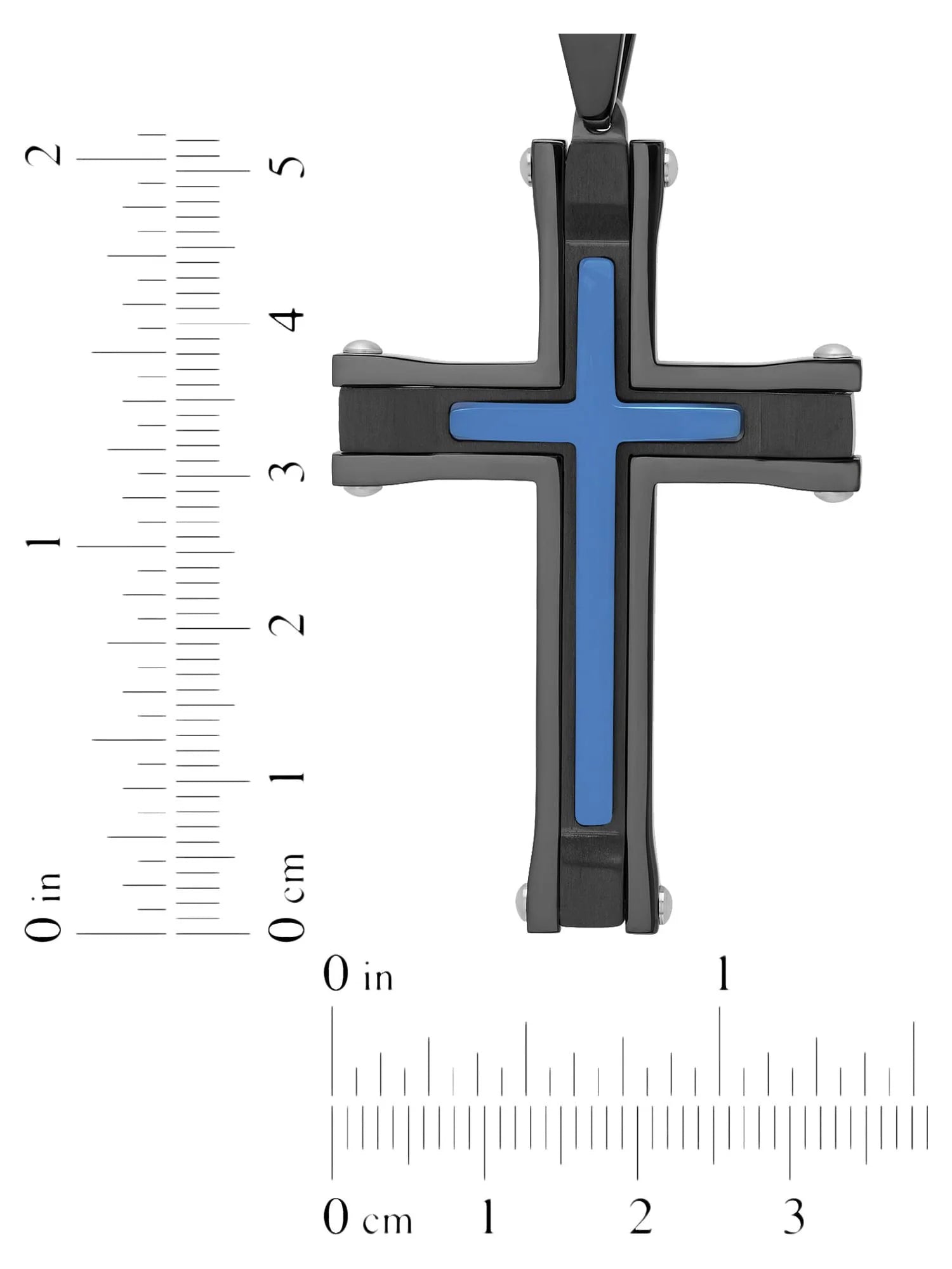Black and Blue Stainless Steel Cross Pendant Necklace T884