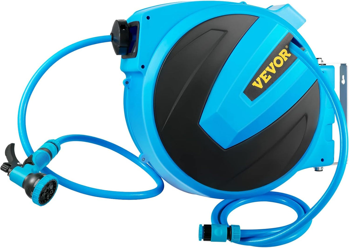 Retractable Wall Mounted Garden Hose Reel, 1/2 inch x 75 ft, Blue T909643