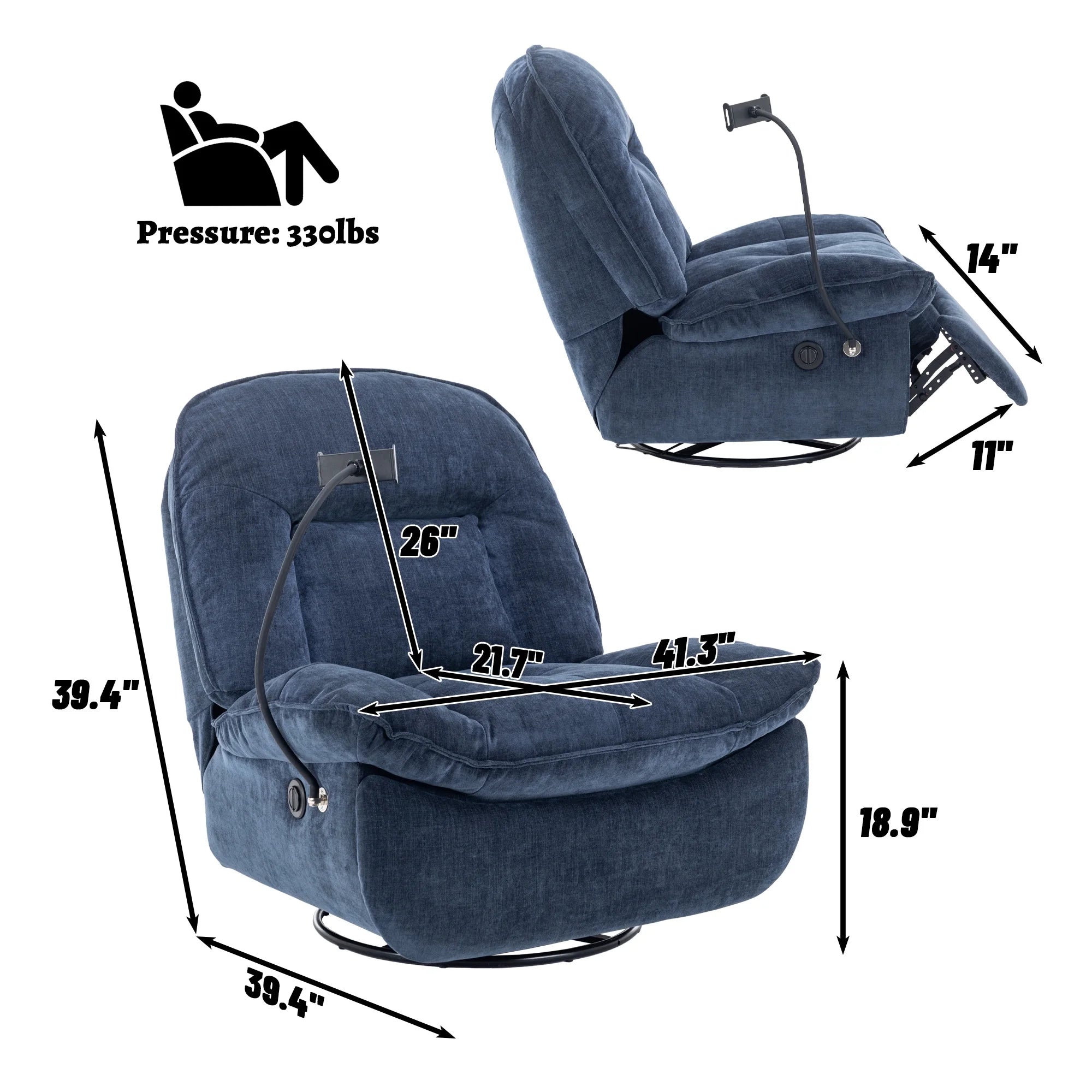 Oversized Electric Recliner Chair with Mobile Phone Bracket T96318