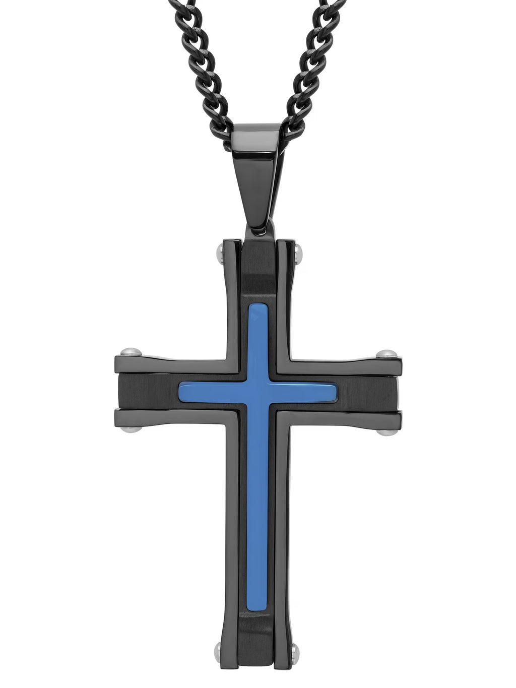 Black and Blue Stainless Steel Cross Pendant Necklace T884