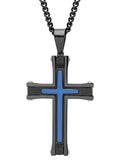 Black and Blue Stainless Steel Cross Pendant Necklace T884