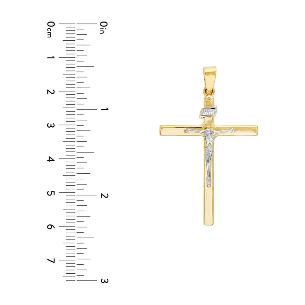 14k Yellow and White Gold Square Tube Cross Pendant Necklace J8837