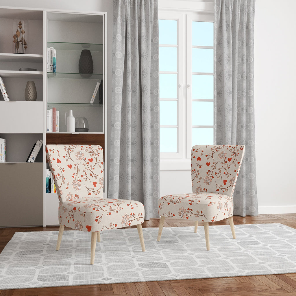Red Vector Floral Pattern Upholstered Accent Chair and Arm Chair H276467