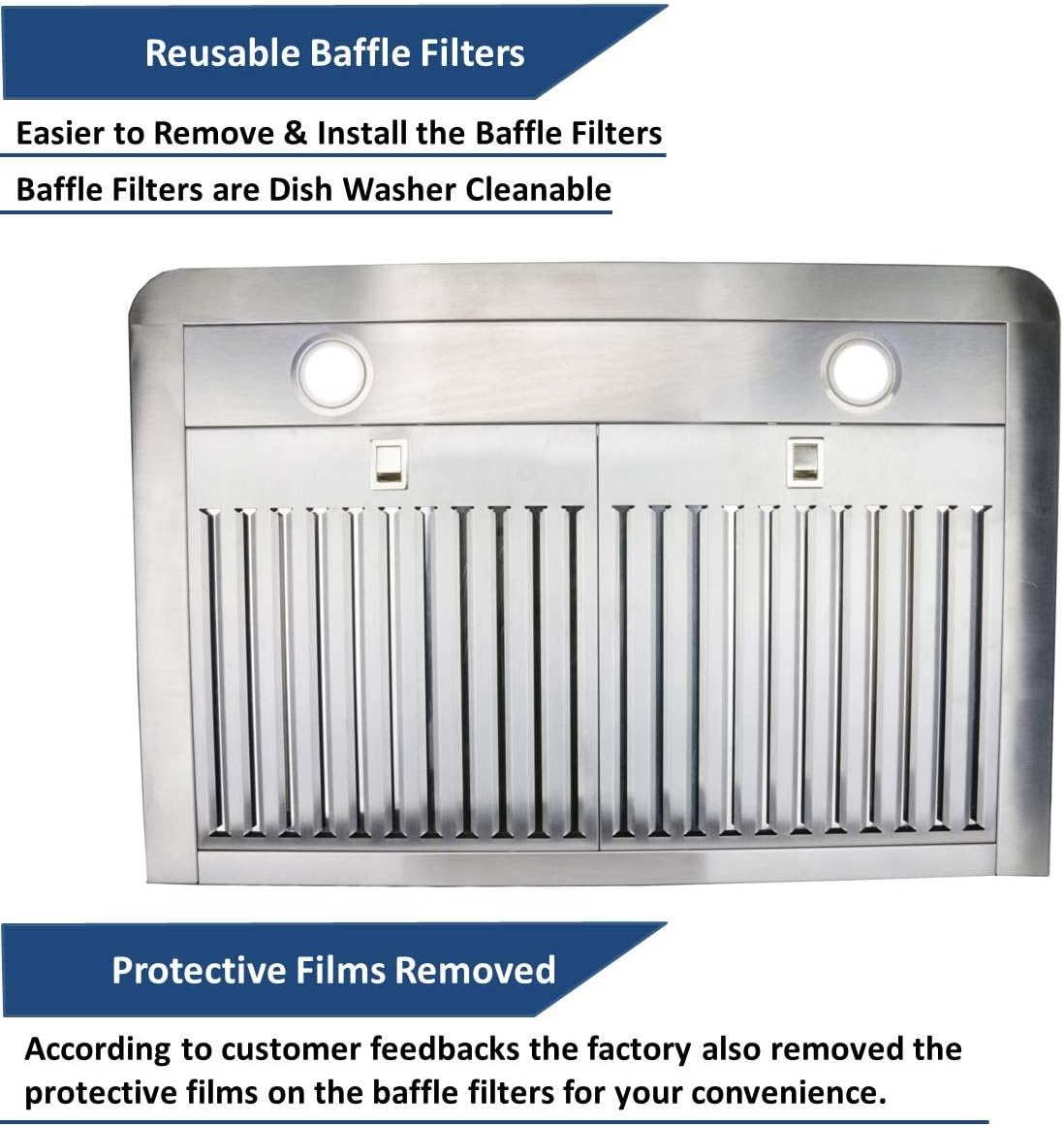 Stainless Steel Under Cabinet Range Hood with 2 LED Lights E92770