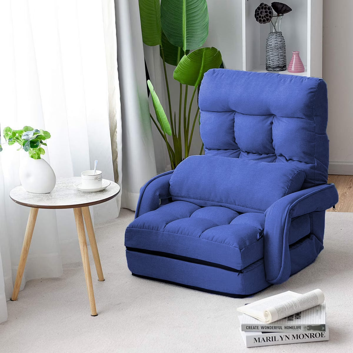 Blue Folding Gaming Sofa Recliner Chair with Pillow A1956