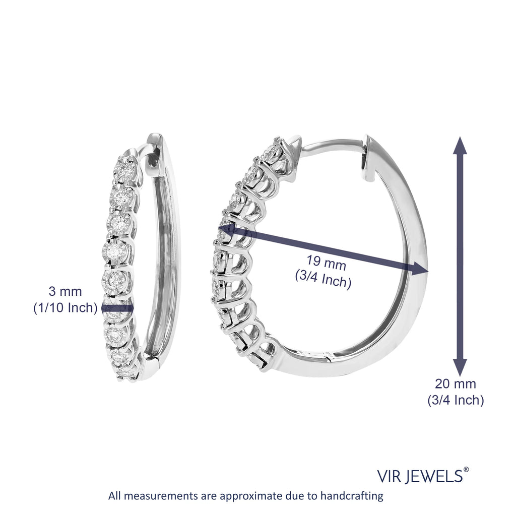 1/4 CTTW Lab Grown Diamond Hoop Earrings 925 Sterling Silver 3/4 Inch M3548