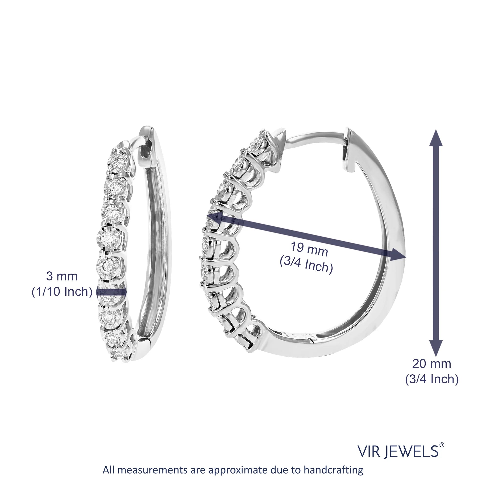 1/4 CTTW Lab Grown Diamond Hoop Earrings 925 Sterling Silver 3/4 Inch M3548