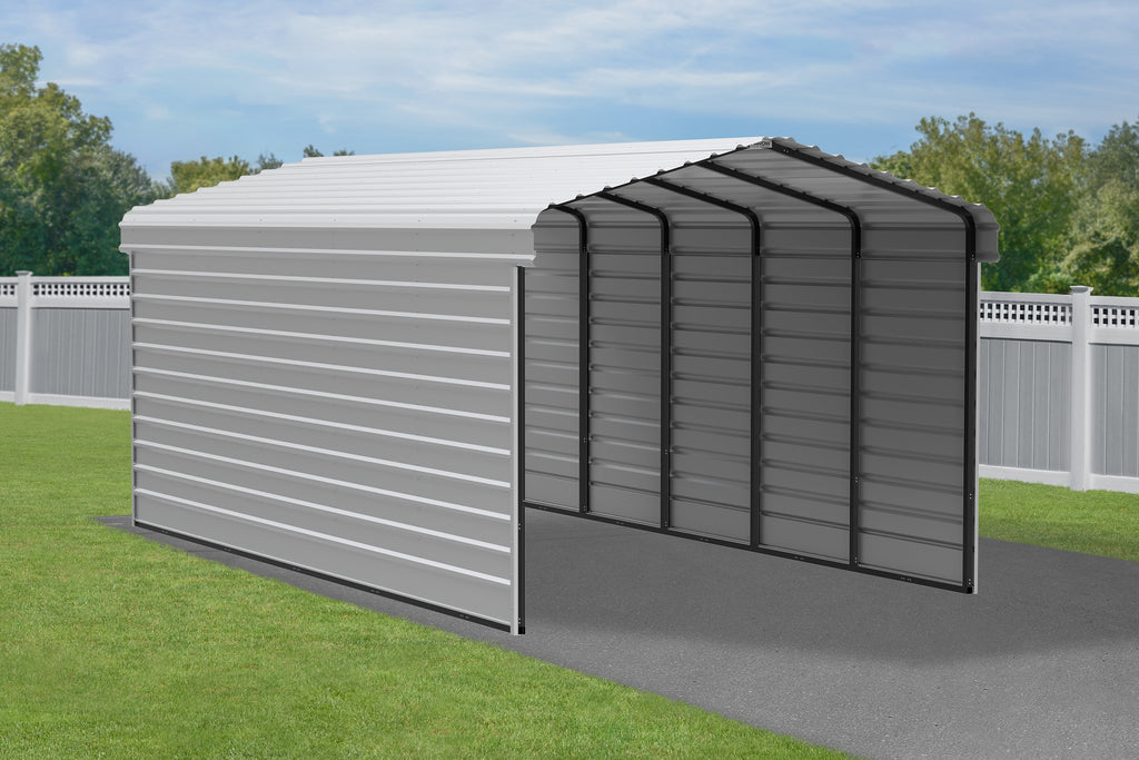 Galvanized Steel Carport Kit with 2-Sided Enclosure K80653