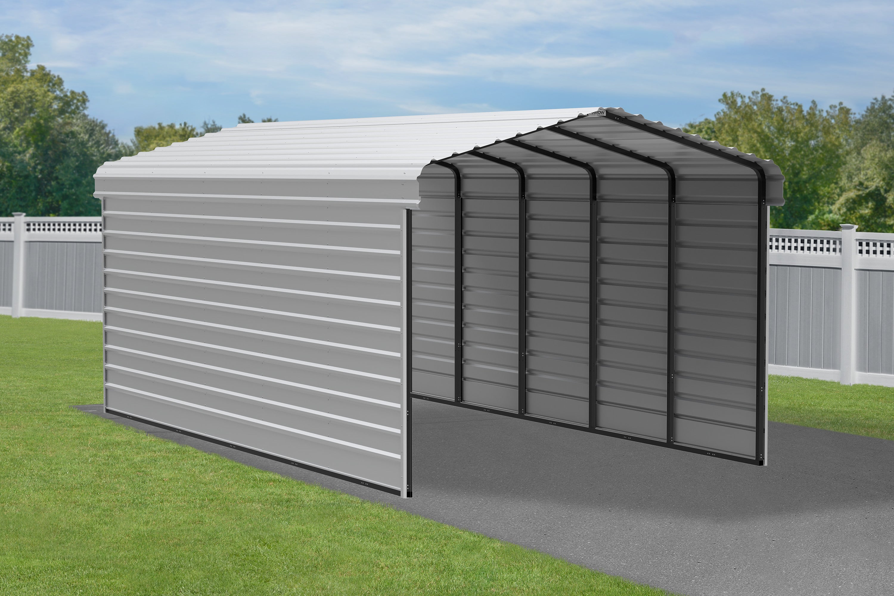 Galvanized Steel Carport Kit with 2-Sided Enclosure K80653