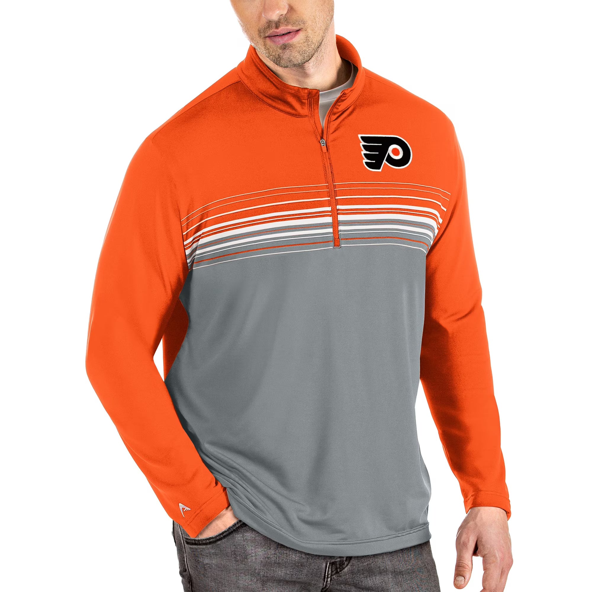 Men's Orange Gray Philadelphia Flyers Pace Quarter-Zip Pullover Top T133278